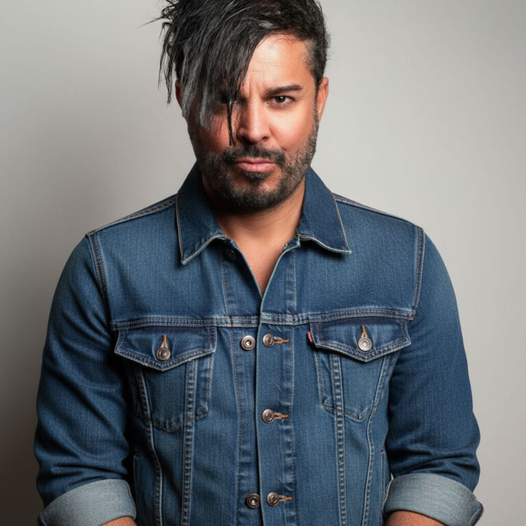 Santiago Cortes DJ press photo wearing blue jeans