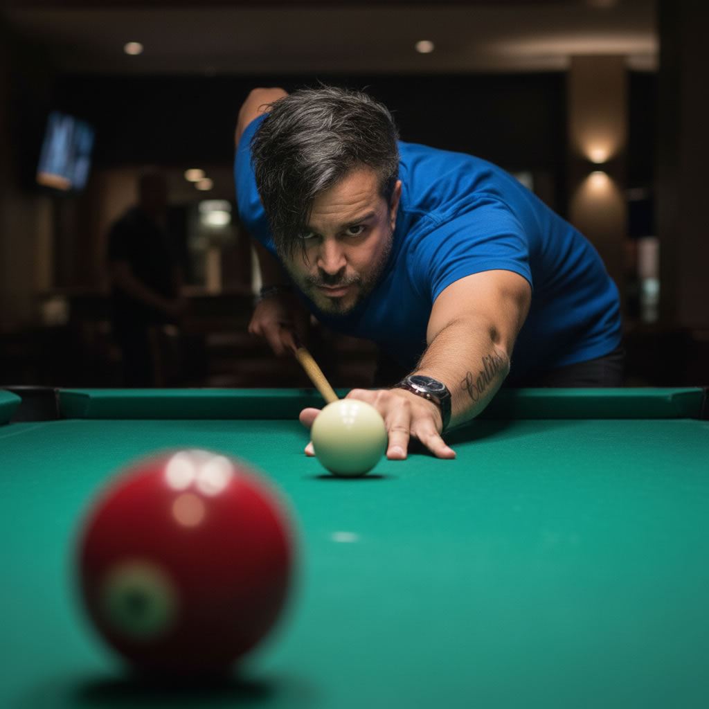 Santiago Cortes playing billiard lifestyle photo